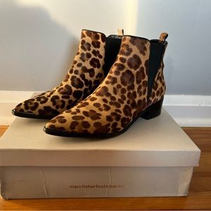 Authentic calf hair leopard print Marc Fisher Mlyalely ankle boots 8.5m
